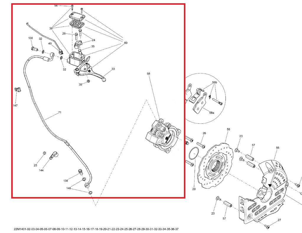 SKI-DOO BRAKE CALIPER, HOSE, AND MASTER CYLINDER 507032720, 507032596