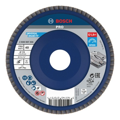 Bosch Pro X571 Fächerschleifscheibe, Kunststoff, gerade, 115 mm, G40 - 10 Stück