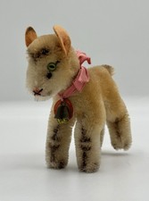 Vintage Steiff Zicky Goat Mohair 4 Chest Tag Bell Pink Ribbon Germany