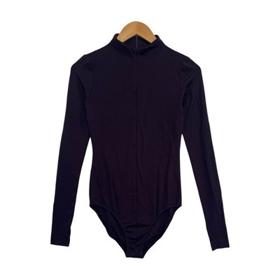 Tibi Bodysuit Womens Purple Small Long Sleeve Mock Neck Stretch Sexy Designer