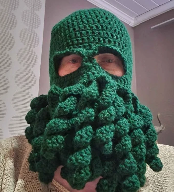 Handmade Crocheted Dark Green Cthulhu Balaclava Mask