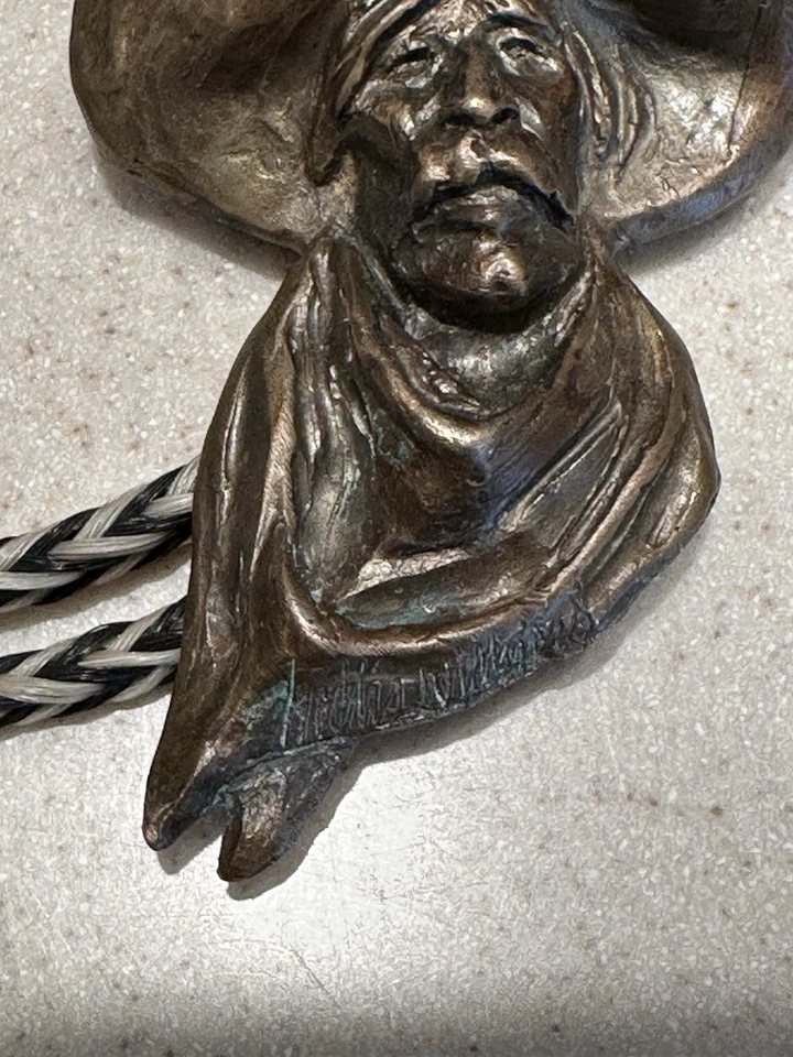 Vintage 1990s Prix de West Hollis Williford Signed Bronze Bolo NAWA “Sundowner” - Image 4 of 4