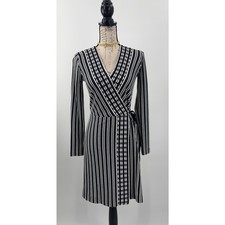 Tory Burch Long Sleeve Jacquard Wrap Dress XS Navy Oxford Stripe Work Career