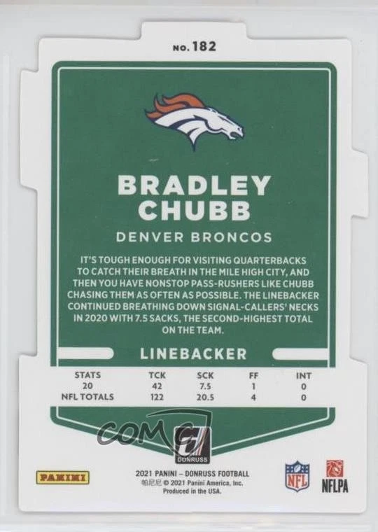 2021 Panini Donruss Press Proof Gold Die-Cut /25 Bradley Chubb #182 - Image 2 of 2
