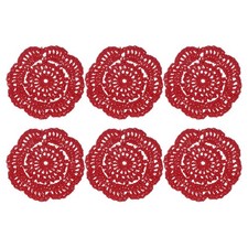 6Pcs Crochet Handmade Doilies 4" Placemats Lace Coasters Dark Red