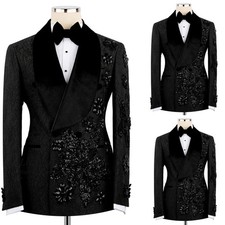 Luxury Black Men's Suits Beading Shawl Lapel 2 Pieces Formal Groom Wedding Party