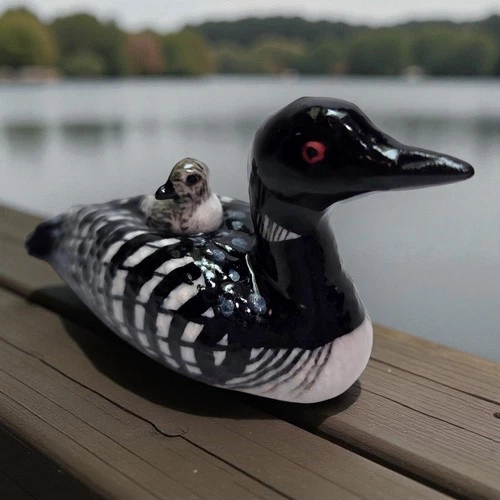 NORTHERN ROSE Bird Loon with Chick Miniature Figurine New FREE SHIPPING R020