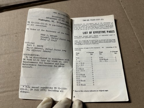 Vintage US Army AH-1G Helicopter Pilot’s Checklist TM 55-1520-221-CL 1975 -V06 - Picture 3 of 5