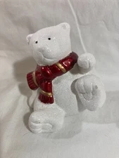 Ceramic Polar Bear Figurine with Sparkly Fur and Red & Gold Scarf!!
