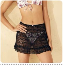 WILD FABLE  Women's Ruffle Hem Lace Swim Cover Up XSmall  0-2 Mini Skirt Black