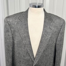 Stafford Mens Grey Herringbone Two Button 100 SILK Blazer Sport Coat Jacket