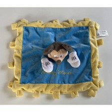 Disney Parks Mickey Mouse Lovey Security Blanket Blue Yellow Tag Crinkle Plush
