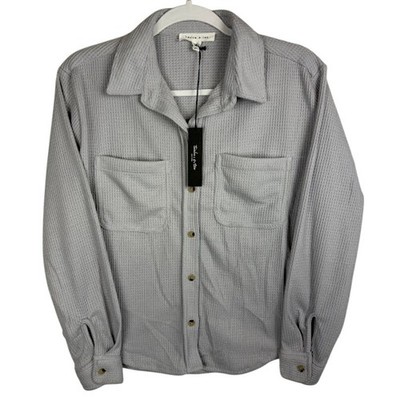 Twelve O Two NYC Waffle Knit Overshirt Shirt Gray Women s XS NWT $65 MSRP