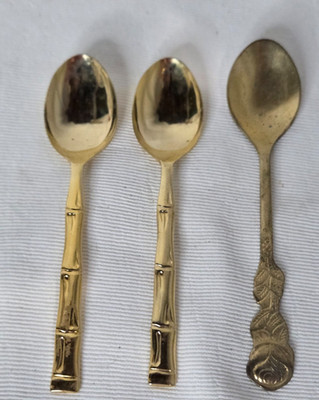 Lot of 3 Vintage Gold Tone Stainless Steel Silverware Teaspoons Unbranded