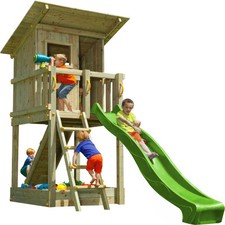 Spielturm BEACH HUT Rutsche Rampe m. Seil Holzturm Outdoorspielplatz Kletterturm