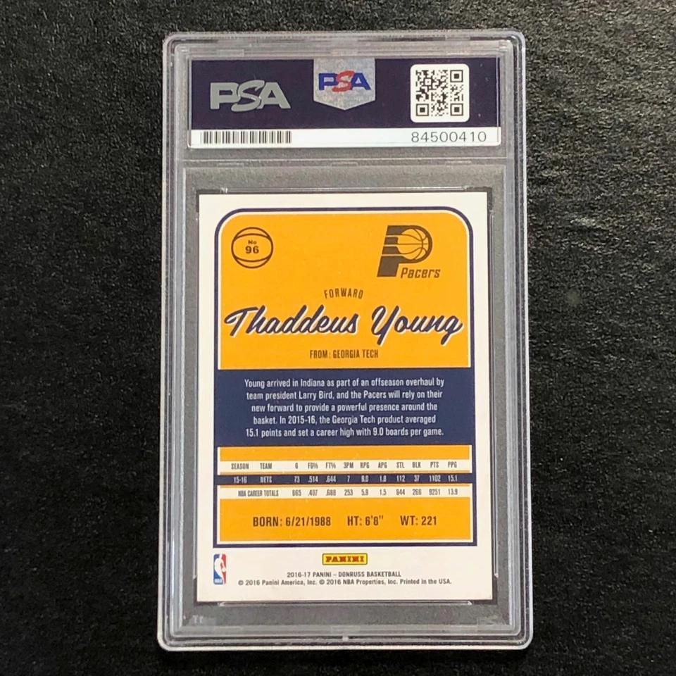 2016-17 Donruss #96 Thaddeus Young Signed Card AUTO 10 PSA Slabbed Pacers - Image 2 of 2