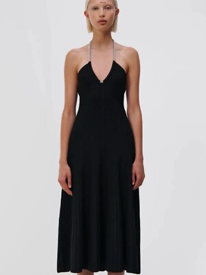 Simkhai Black Sadira Crystal Halter Midi Dress Sz Lay pegs | eBay