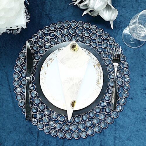 SILVER 14" Metal Crystal Beaded Round Charger Plates Wedding Party Light Gray - Picture 2 of 6