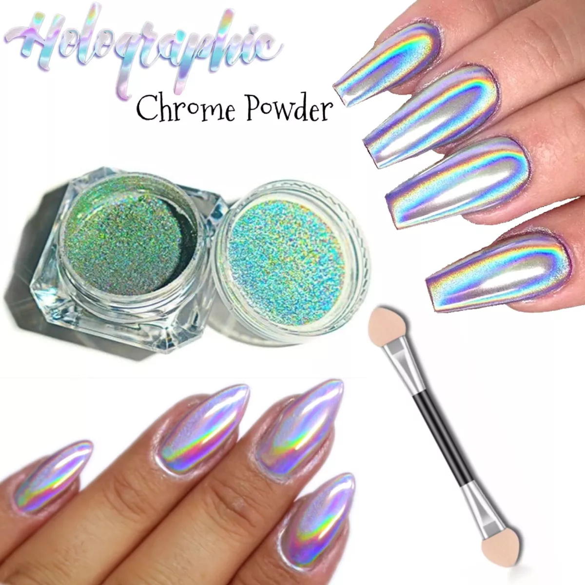 Unicorn Holographic Nail Powder Ultra Fine Chrome Rainbow Effect Pigment  15um UK