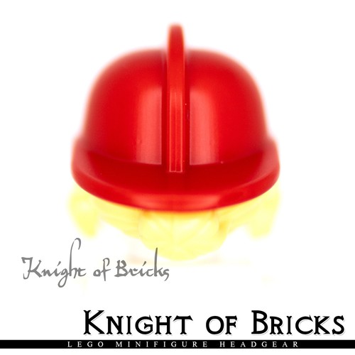 LEGO Minifigure RED Headgear Fire Helmet Yellow Hair Combo Side Bangs and Bun - Picture 5 of 6