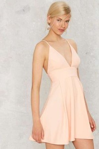 peach fit and flare dress