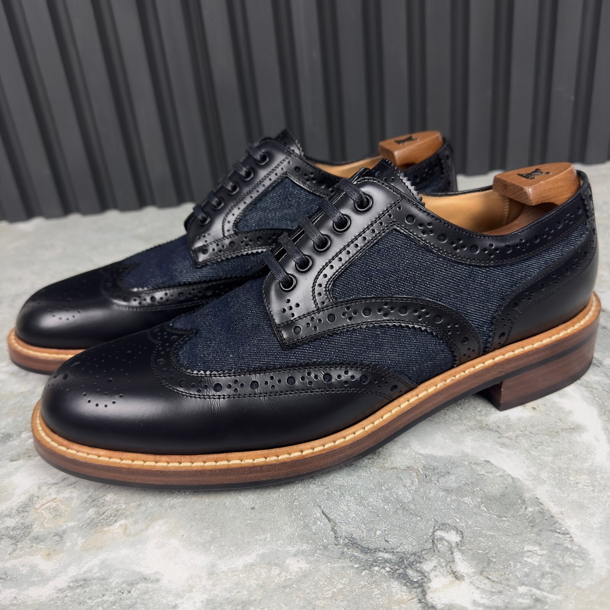 Louis Vuitton Voltaire Wingtip Derby Blue Denim Leather 8 LV  display picture 1