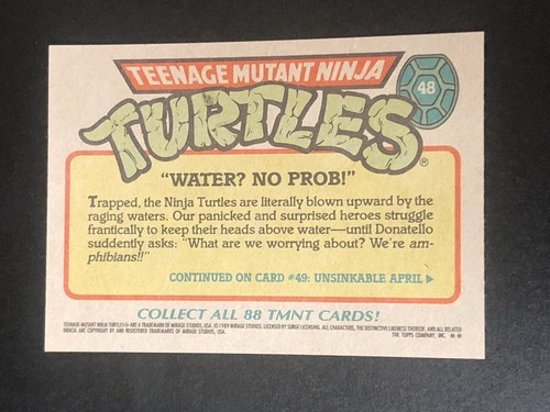 1989 Topps Teenage Mutant Ninja Turtles Card 2nd Series #48 Water? No Prob! - Picture 2 of 3