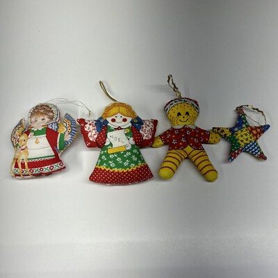 Vintage Handmade Fabric Christmas Ornaments Angel Gingerbread Man Star 