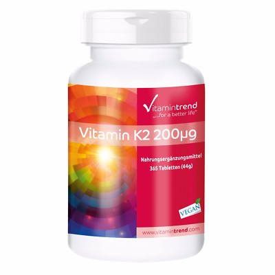 Vitamin K2 200 µg - 365 Tabletten - natürliches Menaquinon MK-7 | Vitamintrend