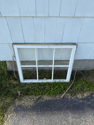 (1) 1940s Vintage Single Pane White Window, 28 inches wide, 23 inches ...