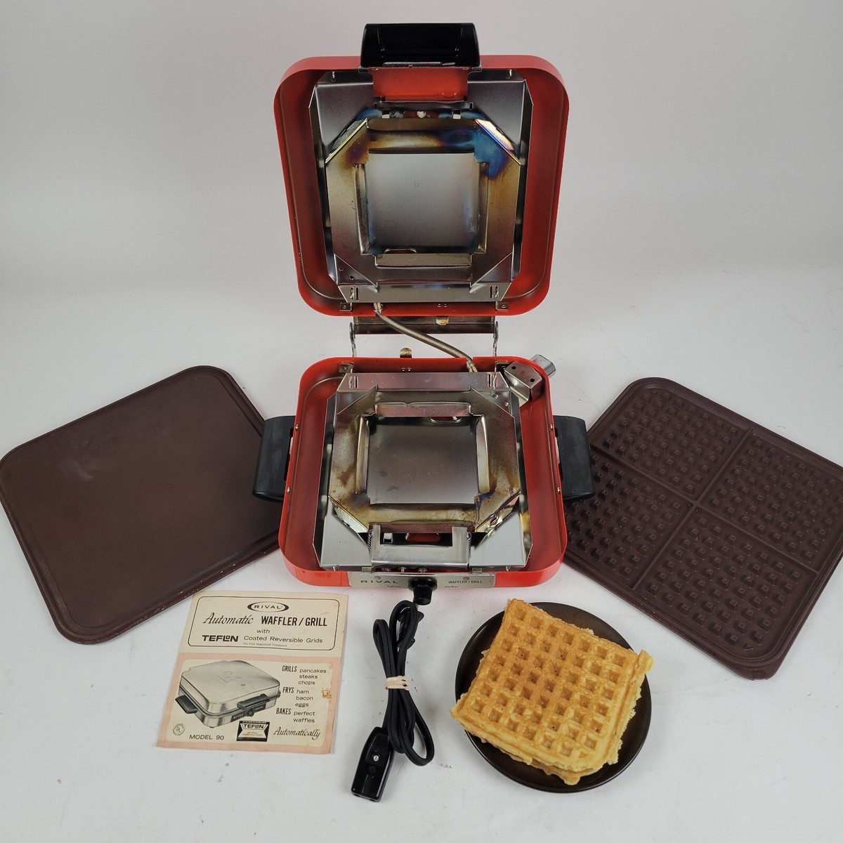 VTG Rival MCM 60s 70s Orange Waffle Maker Grill No. 90