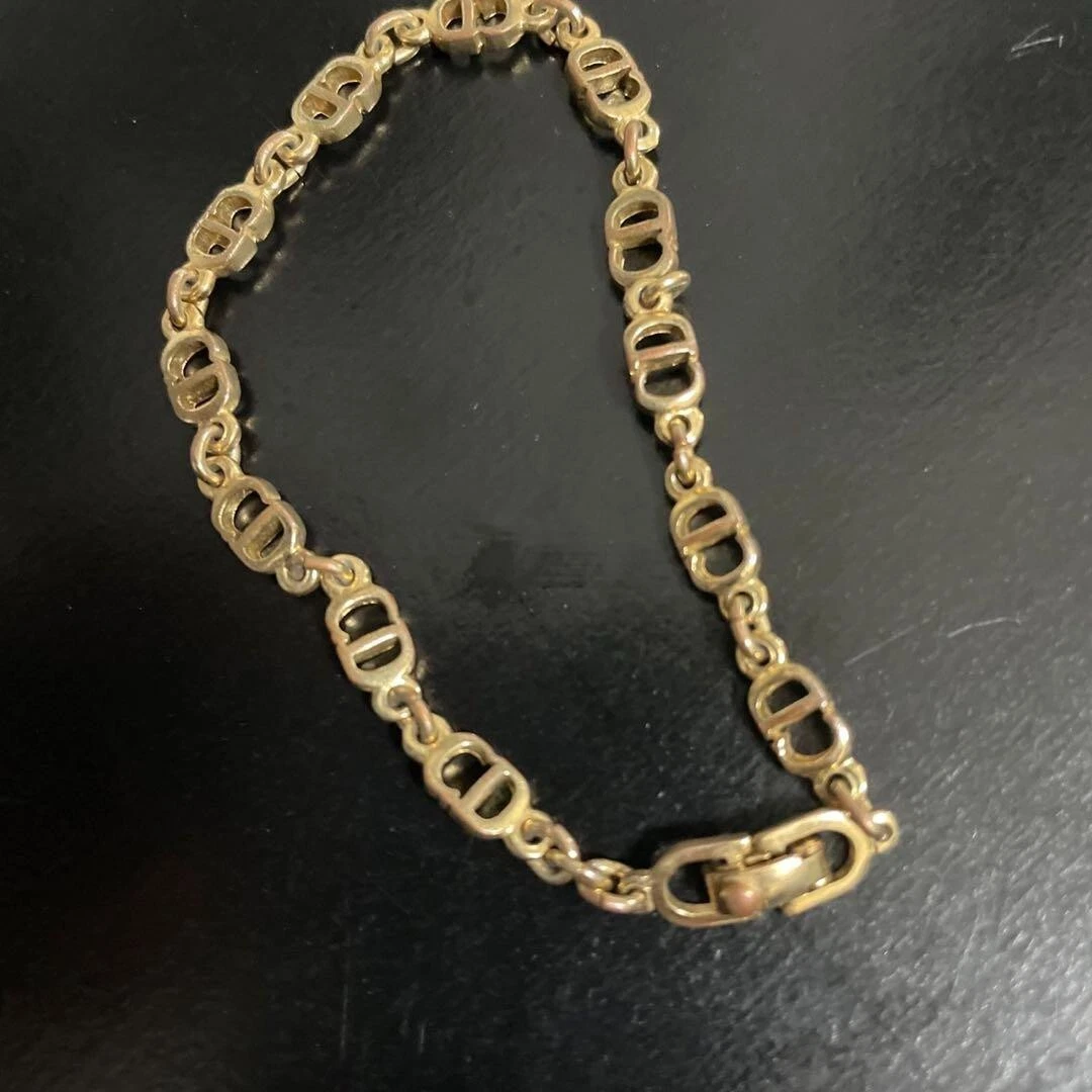 Bracelet Christian Dior authentique chaîne dorée logo bijou vintage avec boite