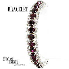 DARK PURPLE CLEAR CRYSTAL STRETCH BRACELET PROM BRIDAL FORMAL WEDDING JEWELRY