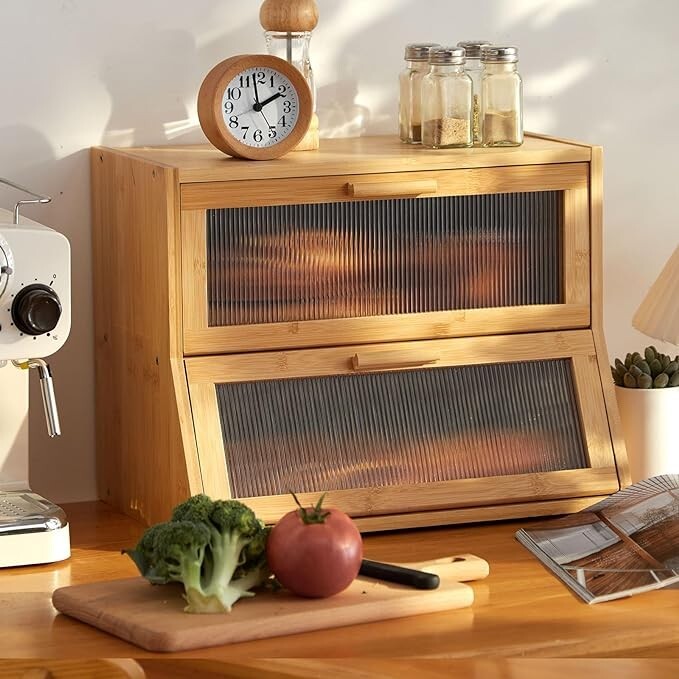 Bamboo Double Layer Kitchen Bread Bin
