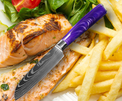10PC Kitchen Knife Set Japanese Damascus pattern Chef Knives Cleaver Purple - Picture 4 of 41