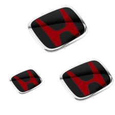 Genuine 3pcs Red Black Front Rear Emblem Badge Accord Sedan Civic Si Coupe