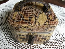 3169 Lancome Hard Make-Up Case Zipper Closure Tan/Brown Animal Print W Handle