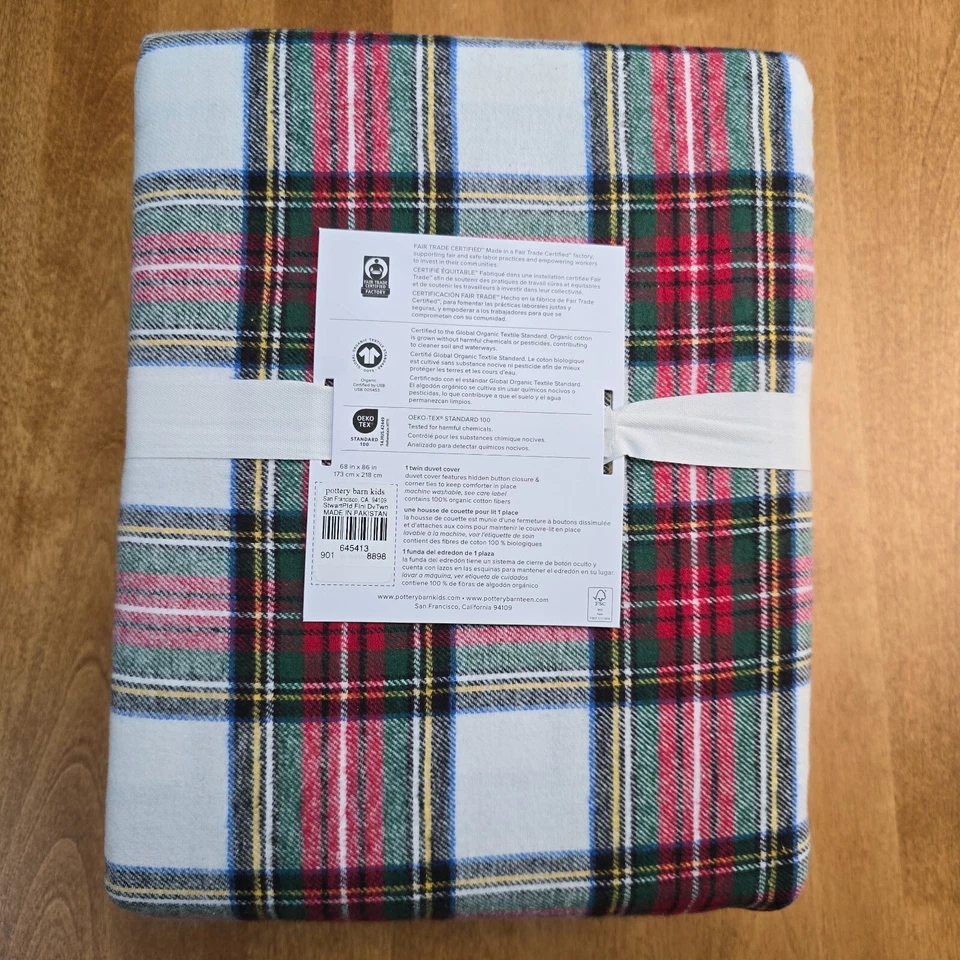 CUBIERTA NÓRDICA DE FRANELA A CUADROS STEWART NIÑOS GRANERO DE CERÁMICA DOBLE CABINA ALBERGUE NAVIDAD Foto 4 de 4