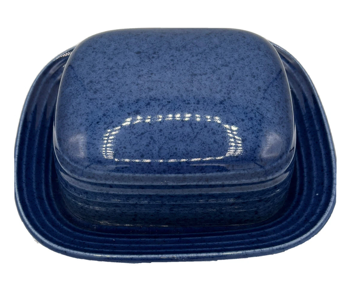 RARE Mikasa Terra Stone Blue Covered Butter or Cheese Dish