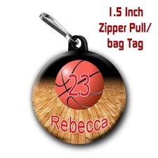 Basketball ZIPPER PULLS Two Personalized Zipper Pull with Name and Number