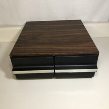 Vtg Cassette Tape Holder Storage Case 2 Drawer Holds 24 Tapes Faux Wood Grain