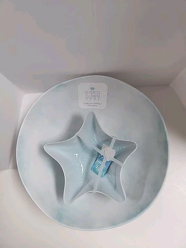 NWT STARFISH MELAMINE BOWLS (4) + Lg Salad Aqua Blue SIGRID OLSEN Beach