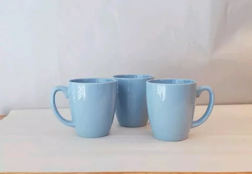SET OF 3 Vintage Corelle Stoneware Baby Light Blue Mugs Coffee Cups. 12oz.