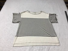 Max Studio London Blouse Womens XS White Black Striped Short Sleeve Crew Neck