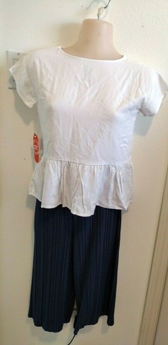 Wonder Nation Girls 7/8 Wte Top & Navy Pants w/Scrunchie 3-Pc Outfit CLEARANCE