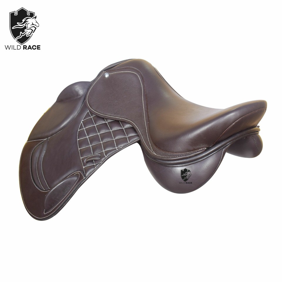 Selle De Dressage WILDRACE Cuir Double Rabot, Goélets Changeants, Taille 18 Pouces