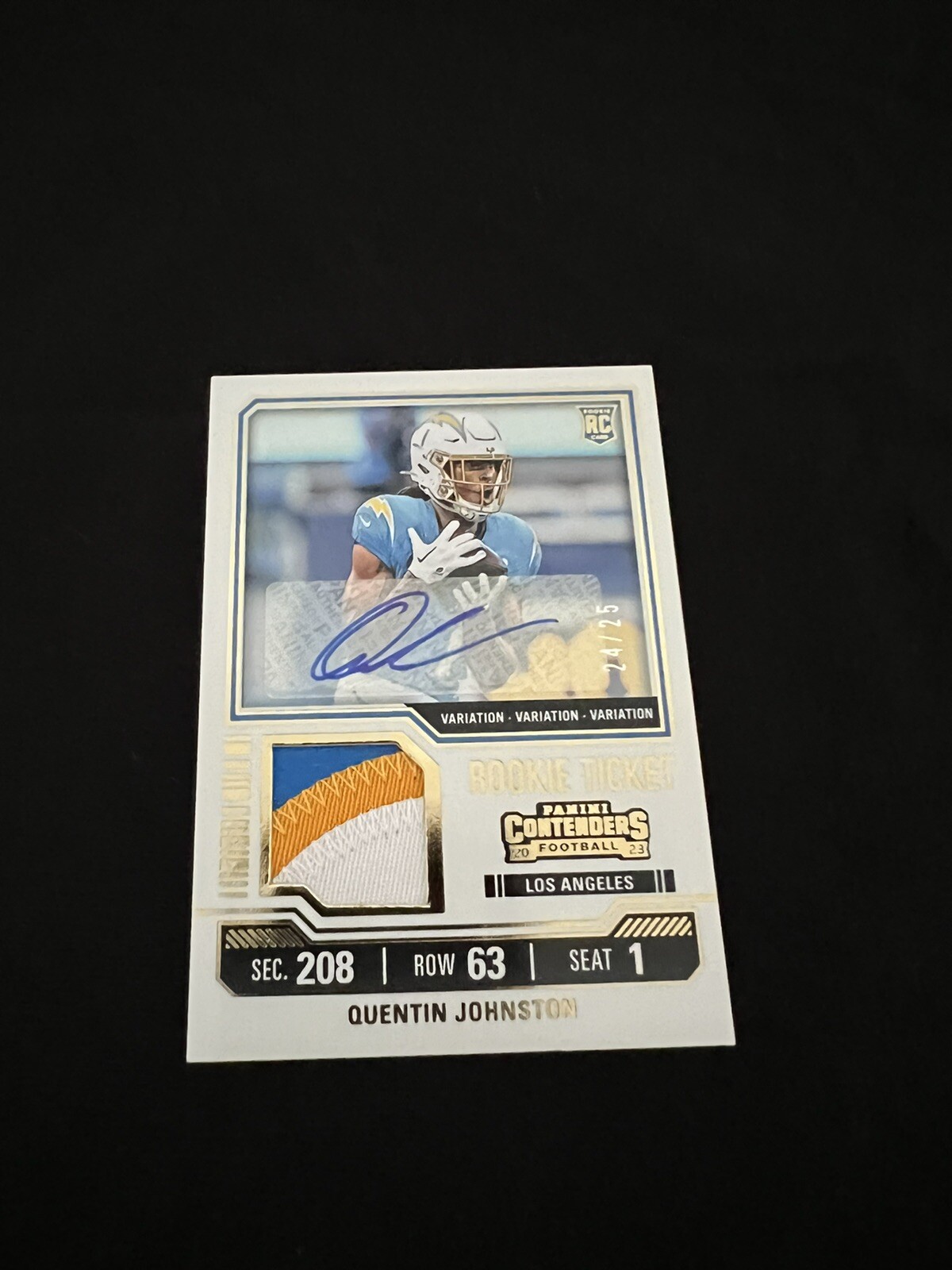 2023 Panini Contenders QUENTIN JOHNSTON Rookie Ticket Patch Auto /25 -Chargers