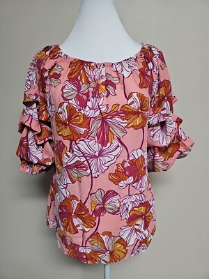 COCO BIANCO Women's Blouse 3/4 Sleeve Round Neck Floral Print Polyester.Size S