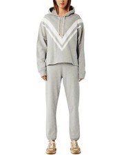 Tory Burch French Terry Chevron Pullover Hoodie Women s Size S Small Light Gray
