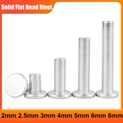 Aluminium Solid Flat Head Rivets 2mm 2.5mm 3mm 4mm 5mm 6mm 8mm Alu Rivet GB109 - Image 1 of 4